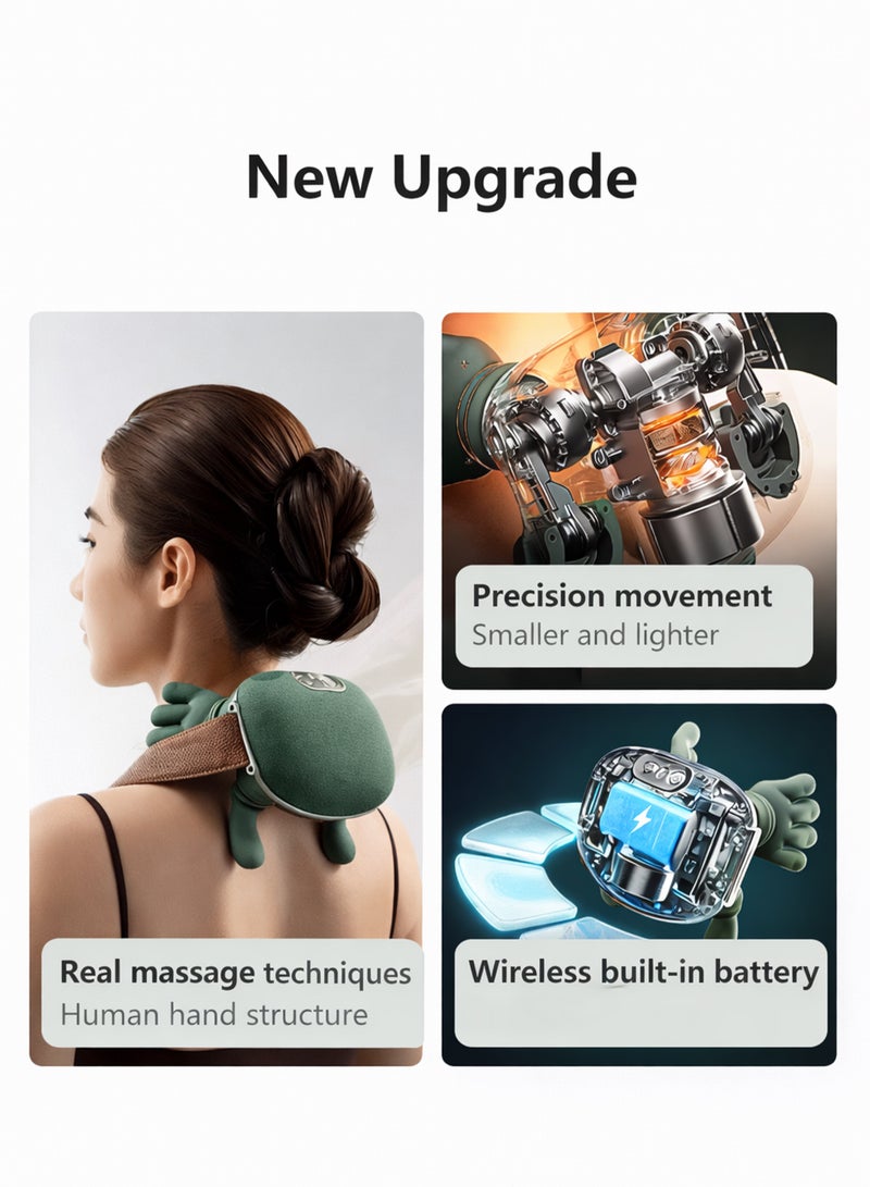 DBLEW Massager Neck and Shoulder Massager 4D Deep Kneading With Dual Heat Cordless Rechargeable Soft Silicone Heads For Back Arms Legs Calves Olive Green - Image 4